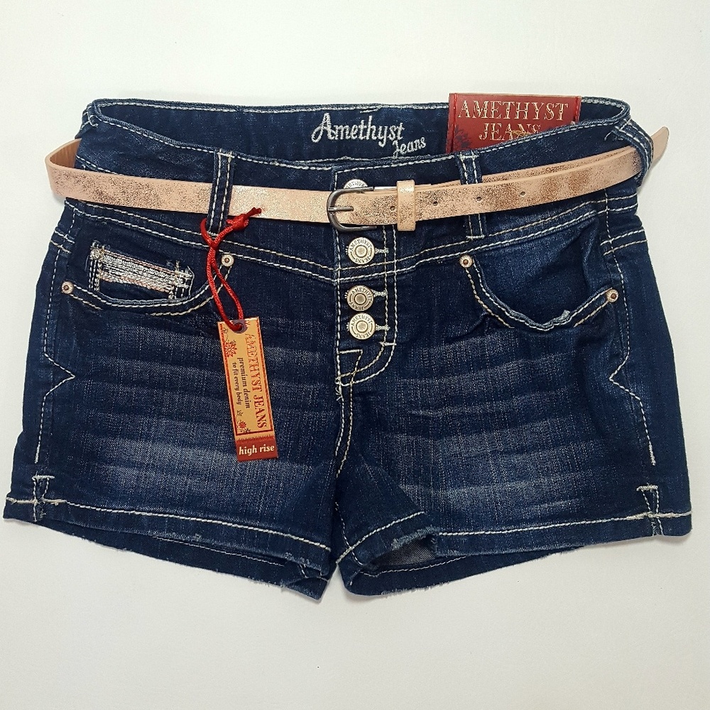 NEW Amethyst High Rise Dark Denim Belted Shorts